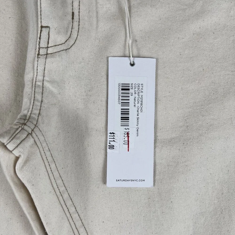 NWT Saturdays NYC Charlie Skinny Slim Natural Beige Mid Rise Denim Jeans 29x32‎